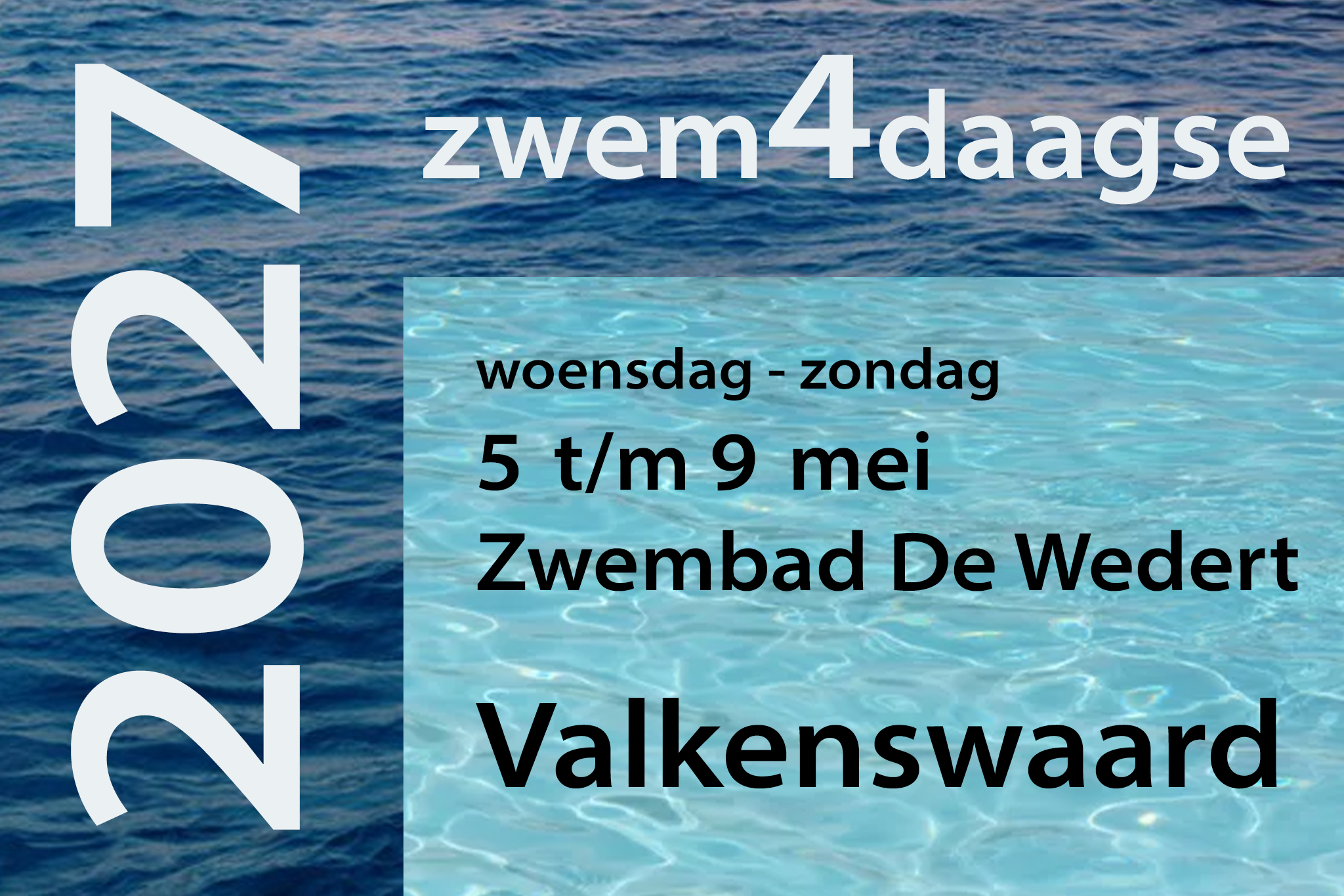 Zwemvierdaagse Valkenswaard van 5 tot 9 mei 2027. Je kunt 4 van de 5 dagen zwemmen. Doe mee en ontvang een medaille!